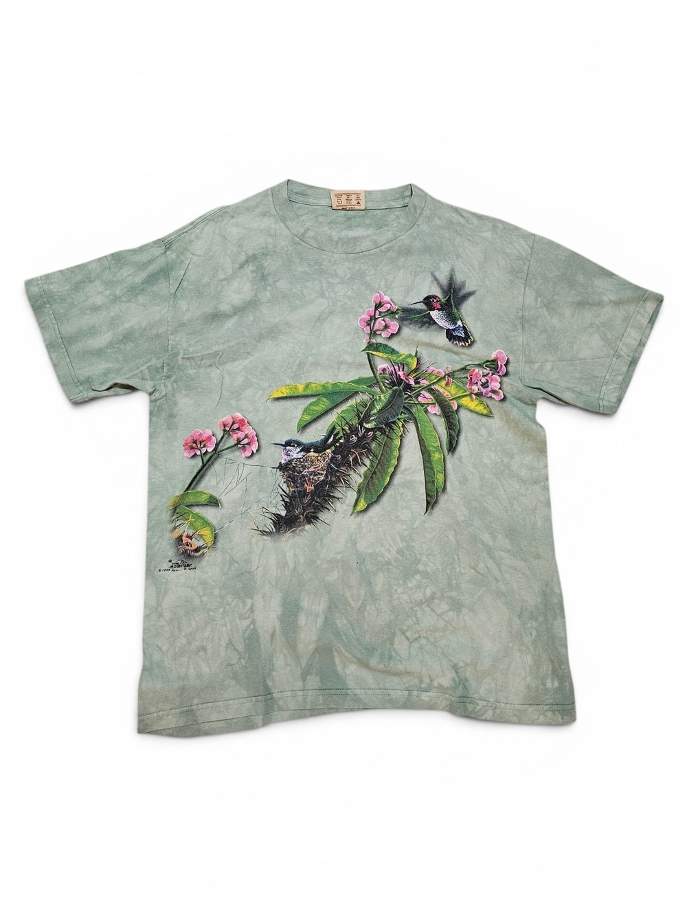 Vintage The Mountain Hummingbird Graphic Tee in Sage Green